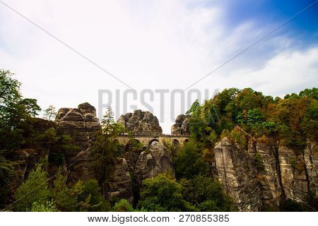 Saxon Switzerland National Park, Germany 04.08.18. Scenic Autumn View On The Bastei Bridge,