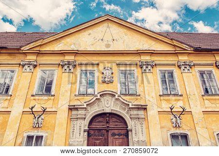 Marchegg Castle, Austria. Architectural Scene. Travel Destination. Retro Photo Filter.