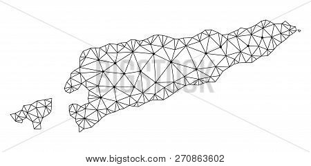 Polygonal Mesh Map Of East Timor In Black Color. Abstract Mesh Lines, Triangles And Points With Map 