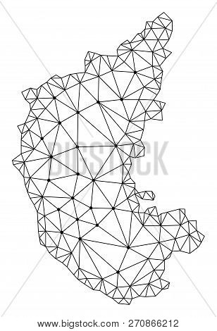 Polygonal Mesh Map Of Karnataka State In Black Color. Abstract Mesh Lines, Triangles And Points With