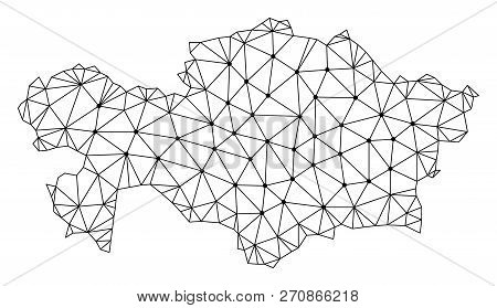 Polygonal Mesh Map Of Kazakhstan In Black Color. Abstract Mesh Lines, Triangles And Points With Map 