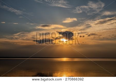 Scenic Sunset On Pleshcheyevo Lake, Yaroslavl Region, Russia