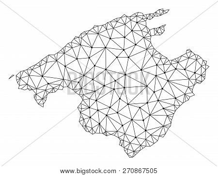 Polygonal Mesh Map Of Majorca In Black Color. Abstract Mesh Lines, Triangles And Points With Map Of 