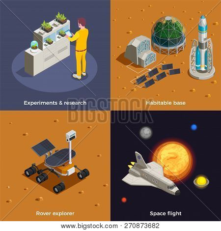 Mars Colonization 2x2 Design Concept Set Of Space Flight Rover Explorer Research Experiments Habitab