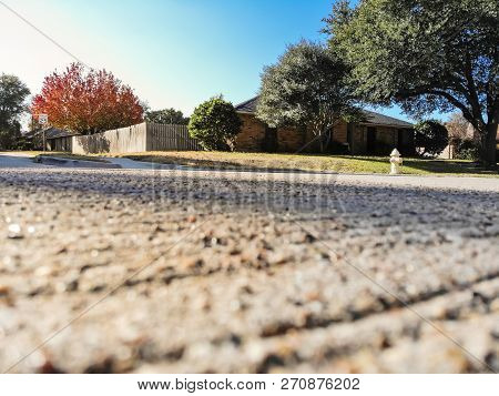 Colorful Residential Neighborhood With Colorful Autumn Leaves In Texas, America