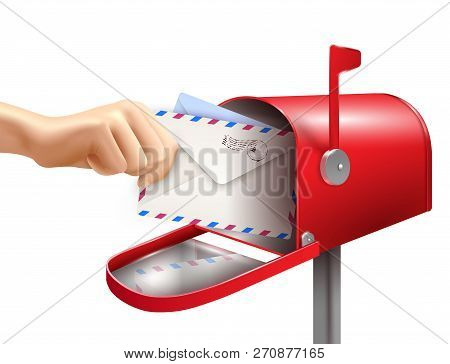 Realistic Post Mailbox Letter Hand Composition With Images Of Human Hand Envelopes And Classic Mail 