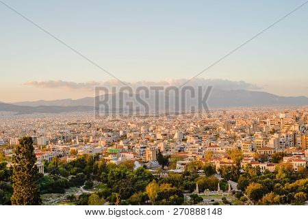 Athenes Panorama, View From The Acropolis, Tourist Place. Greece. Europe