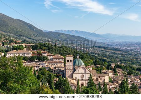 Panoramic View Of The Historic Town Of Assisi And Hills Of Umbria, Umbria, Italy
