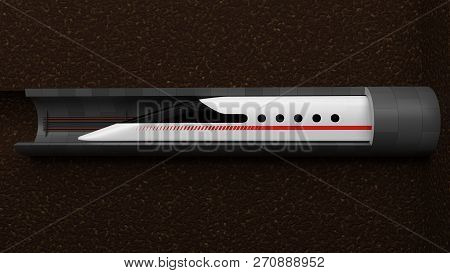 High Speed Train. Concept Design For Magnetic Levitation And Vacuum Tunnel Technology. 3d Illustrati