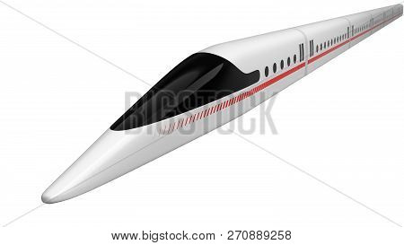 High Speed Train. Concept Design For Magnetic Levitation And Vacuum Tunnel Technology. 3d Illustrati