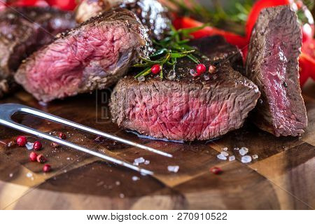 Fresh Juicy Medium Rare Beef Grillsteak. Barbecue Meat Close Up