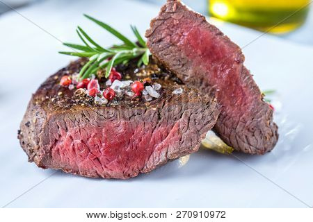 Fresh Juicy Medium Rare Beef Grillsteak. Barbecue Meat Close Up