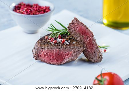 Fresh Juicy Medium Rare Beef Grillsteak. Barbecue Meat Close Up