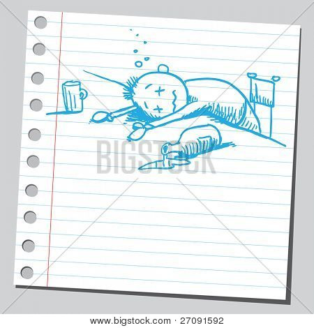 Illustrazione stile schizzo di un uomo alcolico