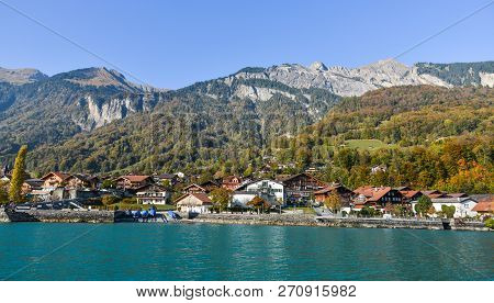 Brienz, Switzerland - Oct 21, 2018. Beautiful Scenery Of Lake Brienz, Switzerland. The Turquoise Lak