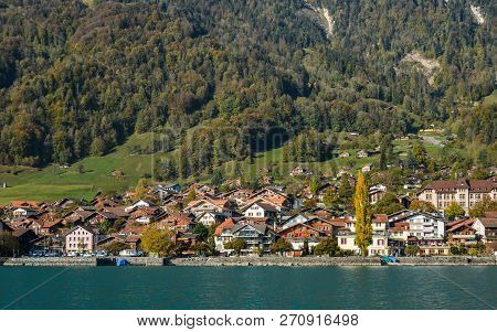 Brienz, Switzerland - Oct 21, 2018. Beautiful Scenery Of Lake Brienz, Switzerland. The Turquoise Lak