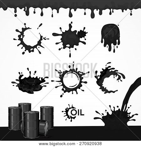 Black Oil Drops And Splash, Set Of Paint Dripping Liquid Drips And Flows Downl, For Boring Industry.