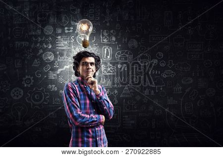 Pensive hipster guy. Mixed media