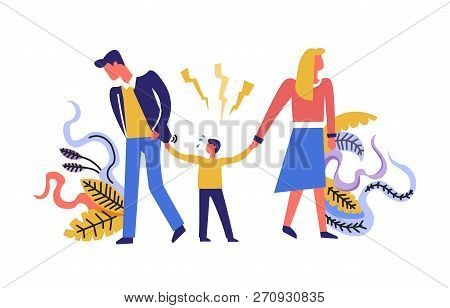 Family Problems  Father And Mother With Child Walking In Sides