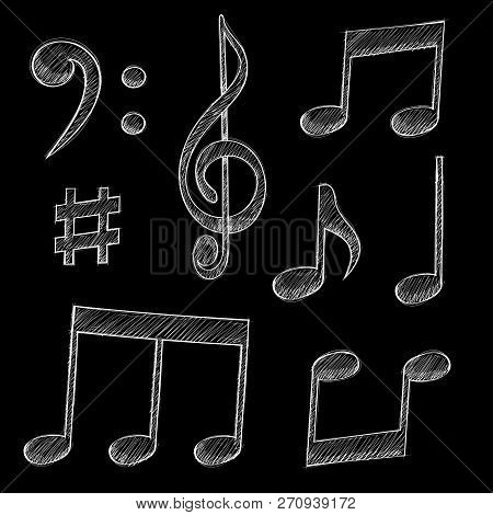 Music Signs. Notes And Symbols On Black Background. Vector Illustration