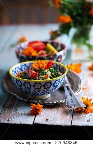 Wild Spring Green Tabouli. Style Rustic.selective Focus
