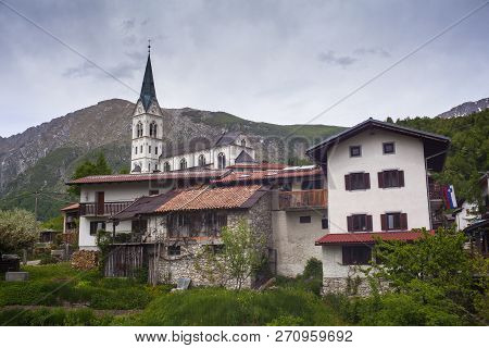 View Of The  Sacred Heart Church In Drežnica, Slovenia