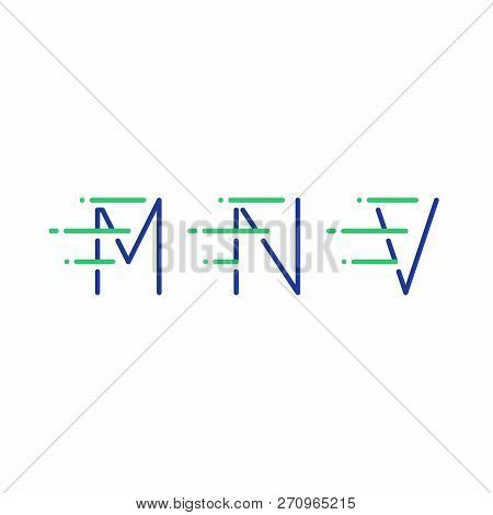 Letters M, N, V In Motion, Fast Services Concept Logo Elements, Delivery And Transport Icons, Mono L