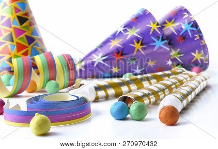 Colorful Cotillons For Party On White Background
