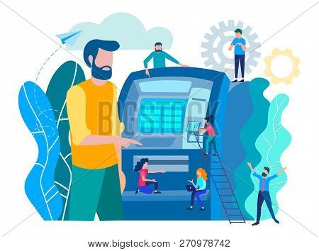 Man Using Atm Machine.  Payment Using Credit Card. Concept Bankomat For Web Page, Banner, Presentati