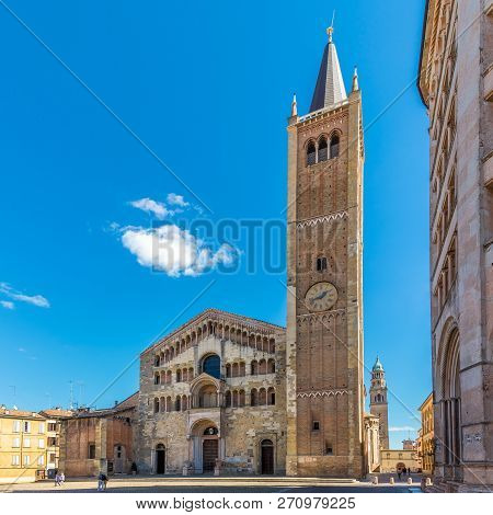 View At The Duomo Place With Cathedral Of  Assumption Of The Blessed Virgin Mary In Parma - Italy