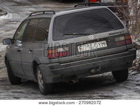 Kazakhstan, Ust-kamenogorsk, November 27, 2018: Volkswagen Passat B3. Old German Car. Grunge Style