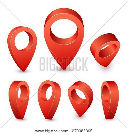 Map Pointer 3d Pin. Pointer Red Pin Marker For Travel Place. Location Symbols Vector Set Isolated On