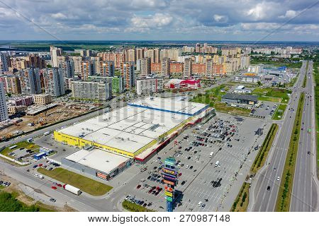 Tyumen, Russia - June 13, 2017: Aerial View Onto Zeleniy Bereg Shopping Center And European Resident