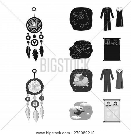 Vector Design Of Dreams And Night Sign. Set Of Dreams And Bedroom Stock Symbol For Web.