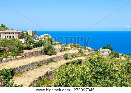 Island Scenery, Seascape Of Mallorca Spain. Idyllic Coastline Of Majorca, Mediterranean Sea On Sunny