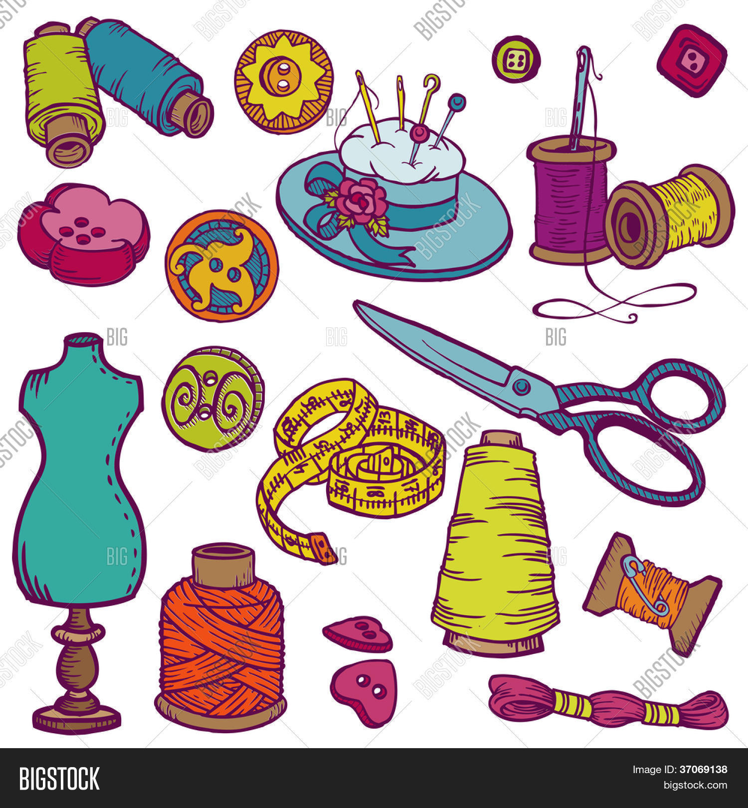 Sewing Kit Doodles Vector & Photo (Free Trial) Bigstock