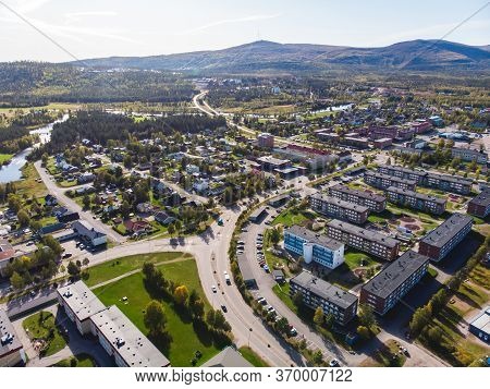 Aerial Summer Sunny View Of Gallivare Town, A Locality And The Seat Of Gallivare Municipality In Nor