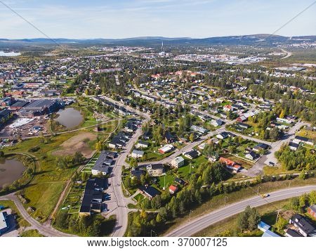 Aerial Summer Sunny View Of Gallivare Town, A Locality And The Seat Of Gallivare Municipality In Nor