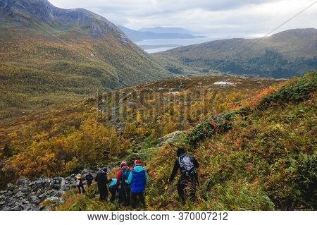 Norwegian Mountain Landscape During Hiking To Halls Fortopp Peak, With A View On Stetind, Northern N