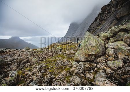 Norwegian Mountain Landscape During Hiking To Halls Fortopp Peak, With A View On Stetind, Northern N