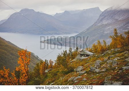 Norwegian Mountain Landscape During Hiking To Halls Fortopp Peak, With A View On Stetind, Northern N
