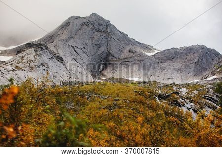 Norwegian Mountain Landscape During Hiking To Halls Fortopp Peak, With A View On Stetind, Northern N