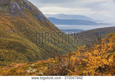 Norwegian Mountain Landscape During Hiking To Halls Fortopp Peak, With A View On Stetind, Northern N