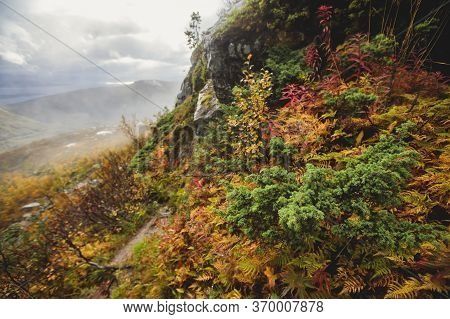 Norwegian Mountain Landscape During Hiking To Halls Fortopp Peak, With A View On Stetind, Northern N