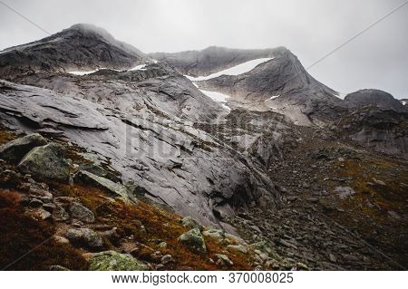 Norwegian Mountain Landscape During Hiking To Halls Fortopp Peak, With A View On Stetind, Northern N
