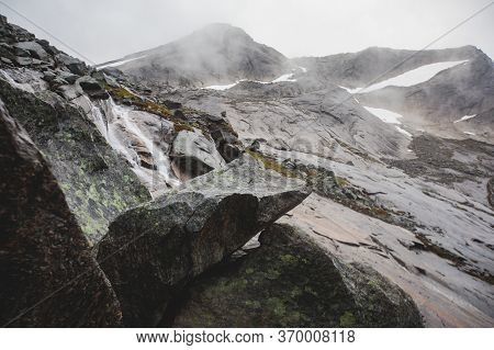 Norwegian Mountain Landscape During Hiking To Halls Fortopp Peak, With A View On Stetind, Northern N