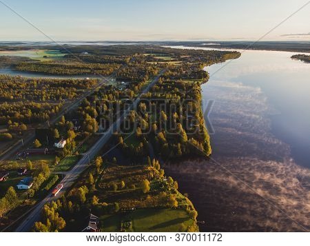 View Of Kem River, Kemijoki, In A Liedakkala Village In The Municipality Of Keminmaa In Lapland In N