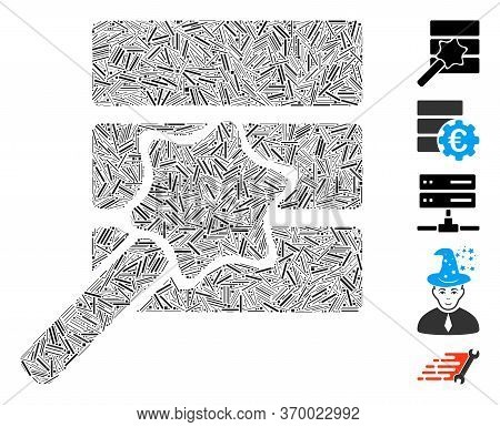 Line Mosaic Based On Database Wizard Icon. Mosaic Vector Database Wizard Is Created With Random Line