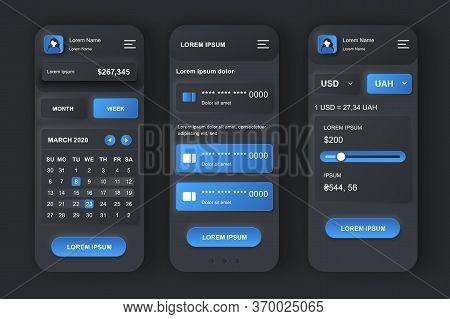 Personal Finance Management Neumorphic Design Kit. Budgeting App With Financial Monitoring Of Bank A