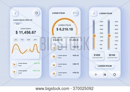 Smart Finance Manager Neumorphic Design Kit. Budgeting App For Financial Planning And Control, Bank 